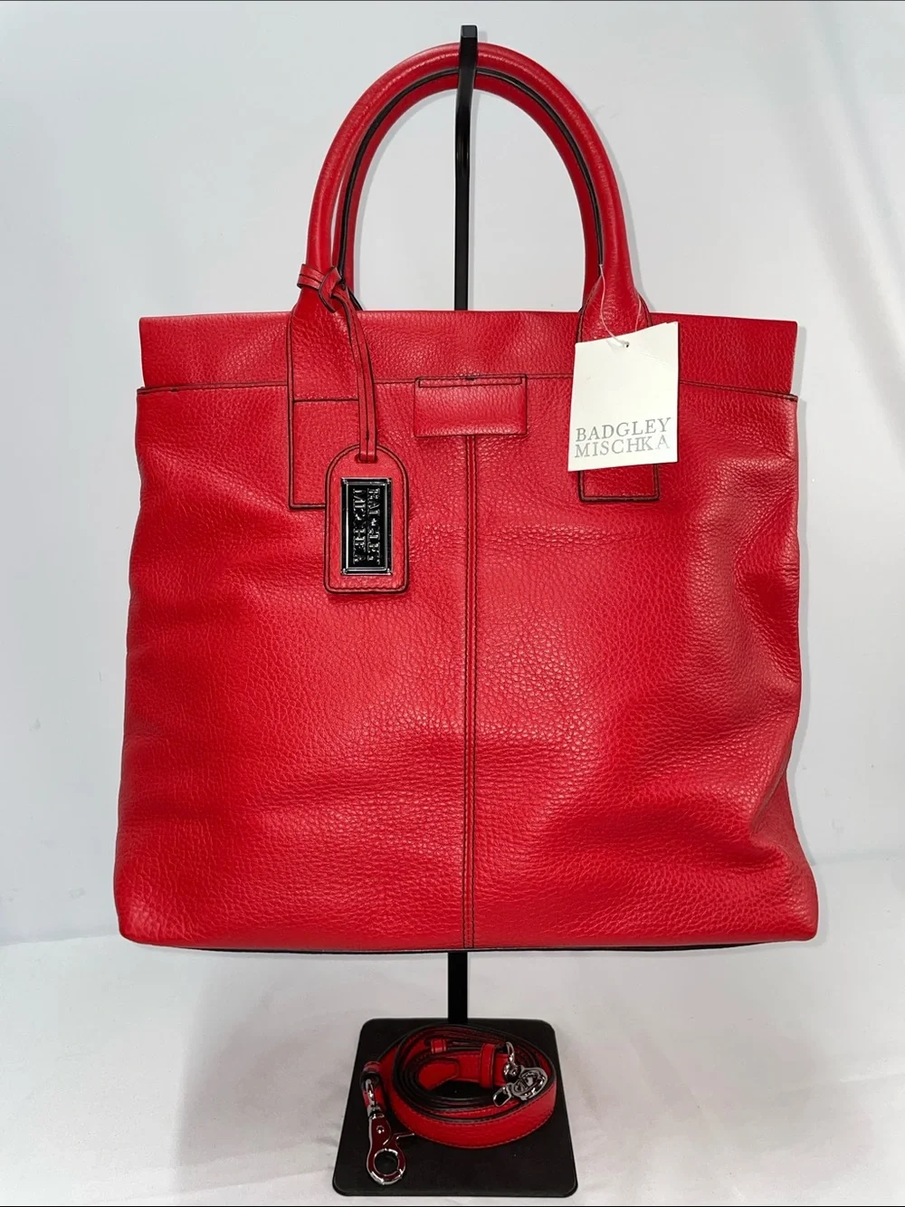 BADGLEY MISCHKA HELENE RED SOFT PEBBLED LEATHER TOTE BAG FTL-07-158